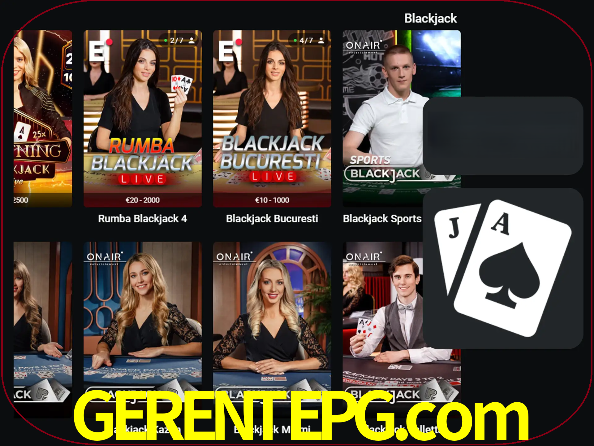 Escolha uma mesa completa de jogadores de blackjack.